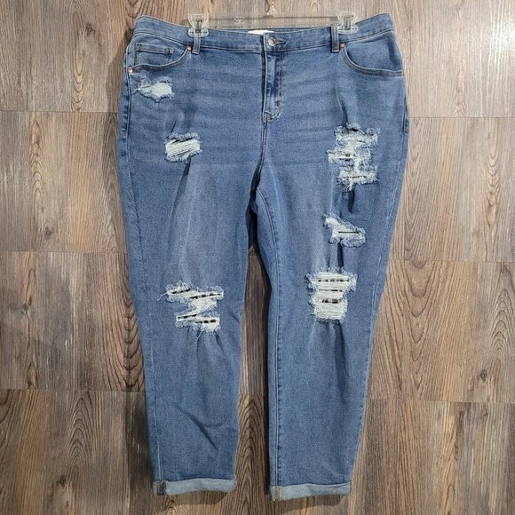 Lane Bryant Denim - Lane Bryant Jeans Signature Fit Boyfriend Size 20x27 Distress Black Plaid Lining